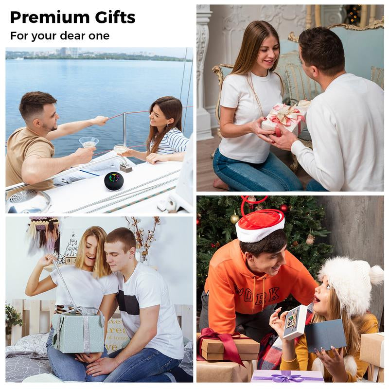 Waterproof Speaker Portable Suction Cup with LED Lights Rechargeable Bluetooth-Compatible for Home Bathroom Outdoor Shower Black Wireless Speaker,Hands-Free