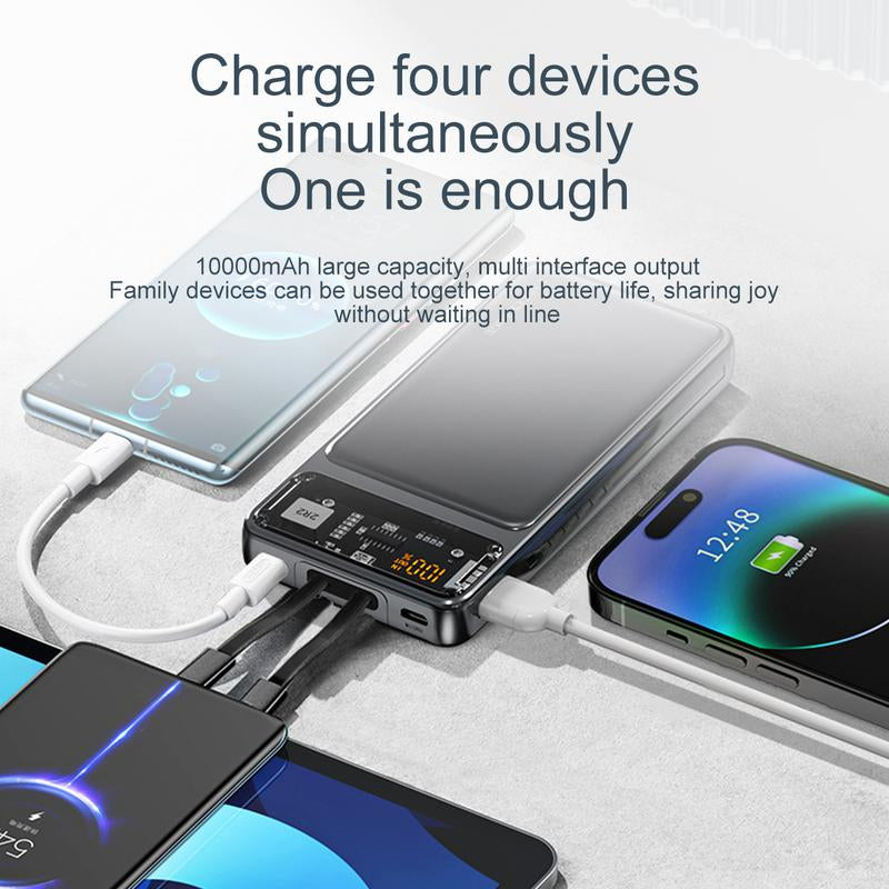 1 Piece 6.8 * 1.62 * 14.43Cm/2.68 * 0.63 * 5.68Inch 10000Mah Large Capacity Intelligent Super Fast Charging Mobile Power Bank, Mechanical Style Appearance, LED Display Screen, ABS+PC Material, Can Charge Four Devices at the Same Time