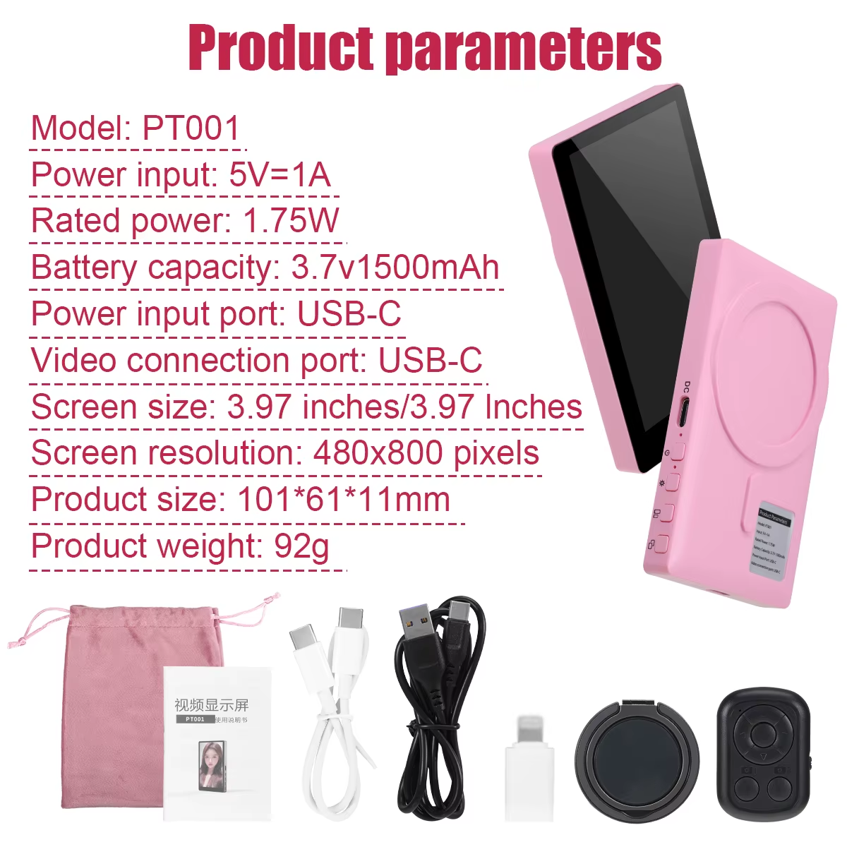 Wireless Magnetic Monitor Screen for Using Phone Rear Camera for Smartphone Selfie Vlog Live Stream Video Recording