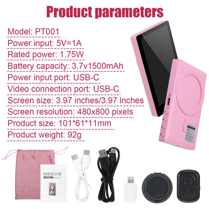 Wireless Magnetic Monitor Screen for Using Phone Rear Camera for Smartphone Selfie Vlog Live Stream Video Recording