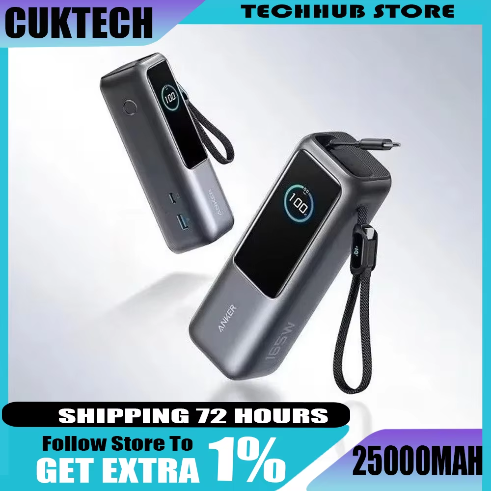 Anker Zolo Power Bank 25000Mah 165W Max Fast Charge High Capacity Retractable Cables Mobile Phone Power Bank Lightweight PC