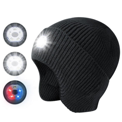 USB C Rechargeable Bluetooth Beanie with 4 LED Lights & Removable Speaker | Unisex Christmas Gift for Men, Husband, Teen, Music Lovers | Winter Warm Knit Skull Cap for Night Running, Cycling, Outdoor Sports