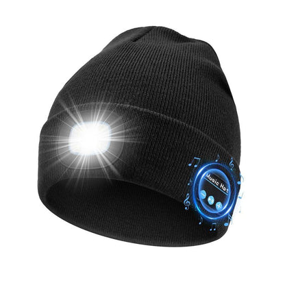 USB C Rechargeable Bluetooth Beanie with 4 LED Lights & Removable Speaker | Unisex Christmas Gift for Men, Husband, Teen, Music Lovers | Winter Warm Knit Skull Cap for Night Running, Cycling, Outdoor Sports