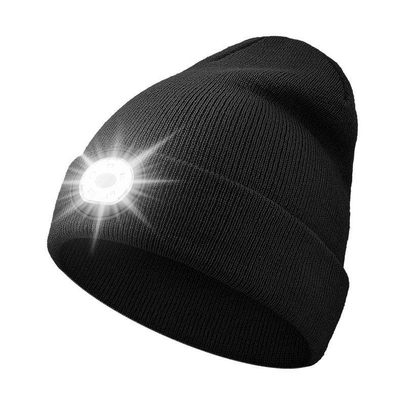USB C Rechargeable Bluetooth Beanie with 4 LED Lights & Removable Speaker | Unisex Christmas Gift for Men, Husband, Teen, Music Lovers | Winter Warm Knit Skull Cap for Night Running, Cycling, Outdoor Sports