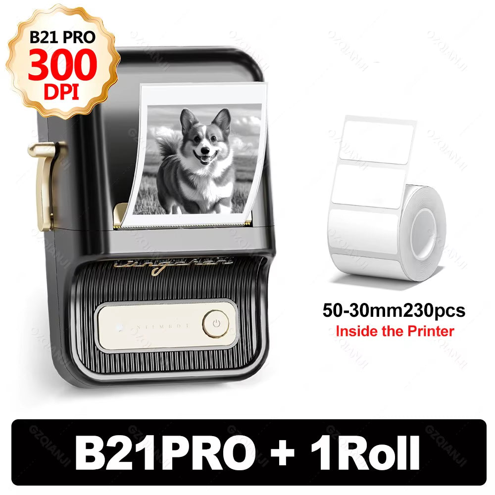 B21 PRO 300Dpi Bluetooth Adhesive Label Printers Mini Thermal Photos Sticker Printer Wireless Barcode Label Maker