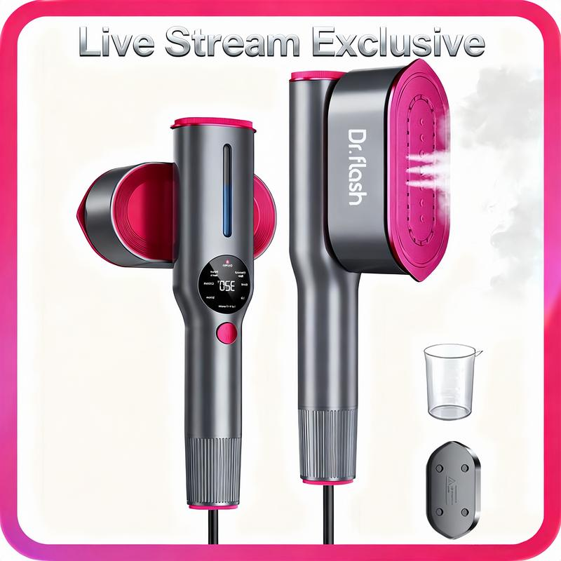 【Live Stream Exclusive】Dr.Flash 2-In-1 Steam Iron & Clothes Steamer Handheld Portable Garment Steamer Wrinkle Remover, Fast Heat-Up, Large Soleplate, 80Ml Water Tank - Lightweight for Home, Travel, and Office Use