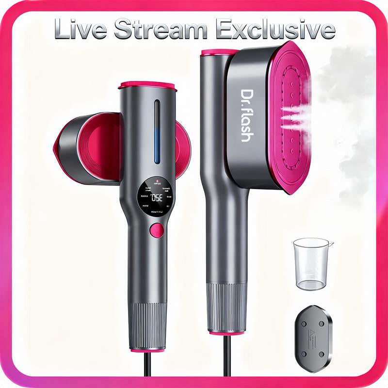 【Live Stream Exclusive】Dr.Flash 2-In-1 Steam Iron & Clothes Steamer Handheld Portable Garment Steamer Wrinkle Remover, Fast Heat-Up, Large Soleplate, 80Ml Water Tank - Lightweight for Home, Travel, and Office Use