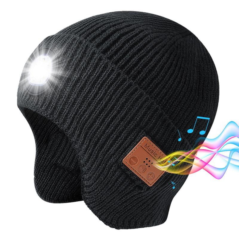 USB C Rechargeable Bluetooth Beanie with 4 LED Lights & Removable Speaker | Unisex Christmas Gift for Men, Husband, Teen, Music Lovers | Winter Warm Knit Skull Cap for Night Running, Cycling, Outdoor Sports