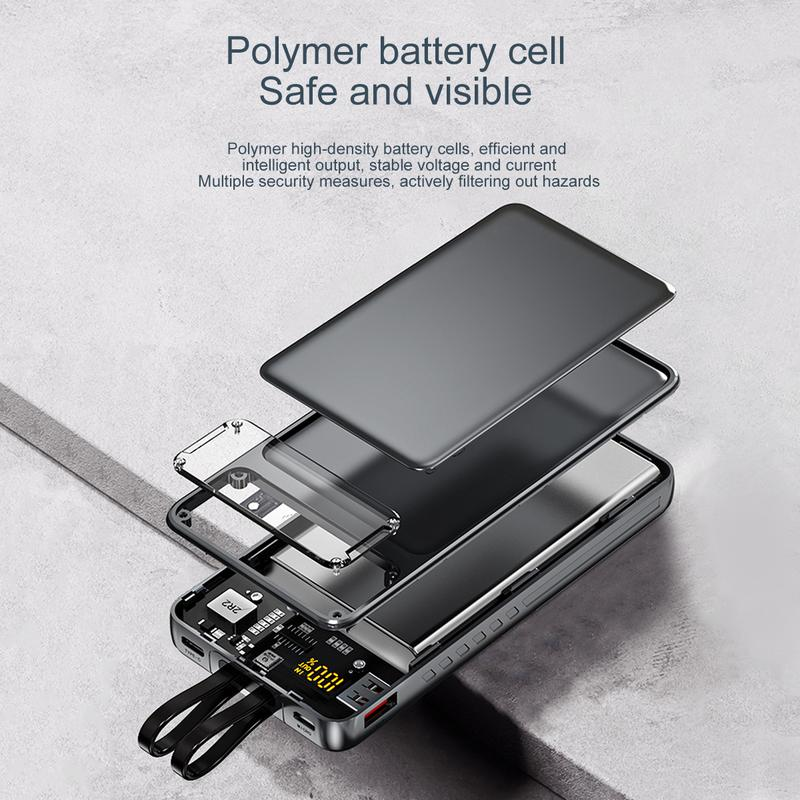 1 Piece 6.8 * 1.62 * 14.43Cm/2.68 * 0.63 * 5.68Inch 10000Mah Large Capacity Intelligent Super Fast Charging Mobile Power Bank, Mechanical Style Appearance, LED Display Screen, ABS+PC Material, Can Charge Four Devices at the Same Time