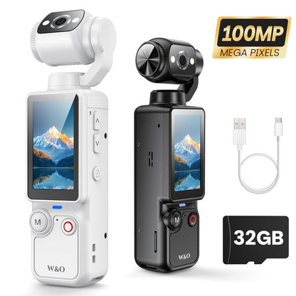 W&O Portable 2.5K Ultra HD Video Recorder with 180° Rotating Lens, Handheld Stabilizer Pocket Camera, Full Body Camera for Vlogging, Travel & Daily Life Recording, USB Rechargeable, Black, Vlogging Camera, Modern Gadget, Durable Construction, Camcorder