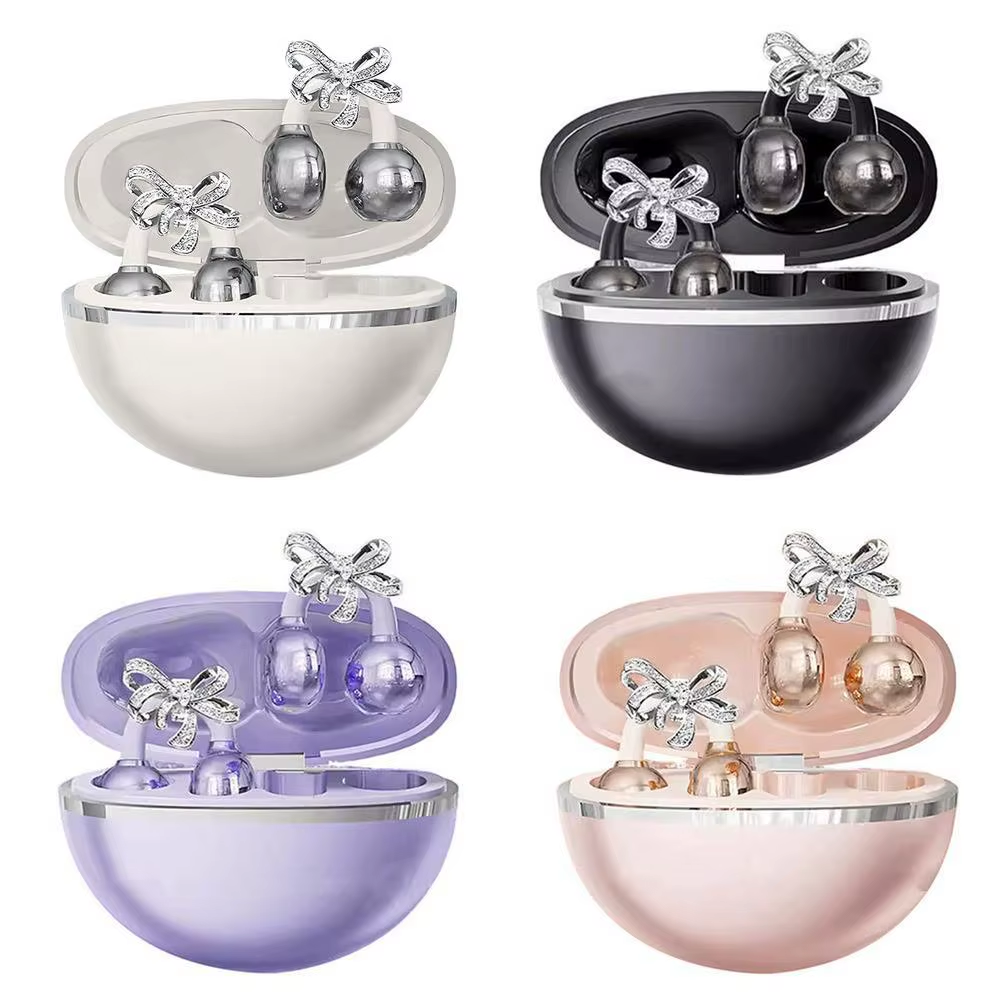 Clip-On Earbuds Wireless Bluetooth Open Ear Headphones with Detachable Crystal Bowknot Earrings, for Sports, Fitness & Workouts