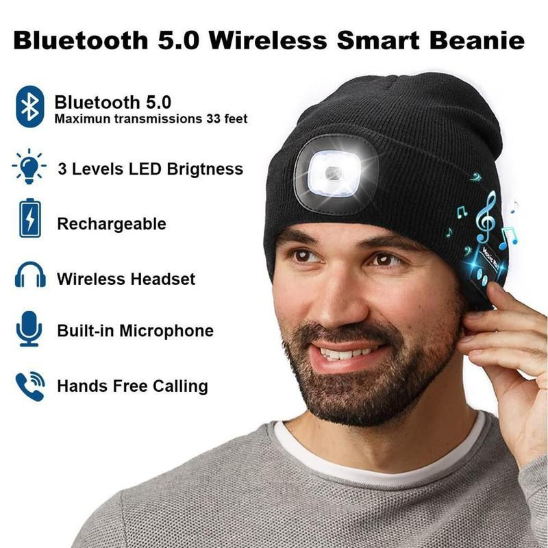 CENPIN Bluetooth Beanie with LED Headlight, Built-In Speaker & Microphone – USB Rechargeable Winter Knitted Hat for Music, Calls & Outdoor Activities – Headlamp Cap with Headphones – Perfect Unisex Gift, Christmas & New Year Gift