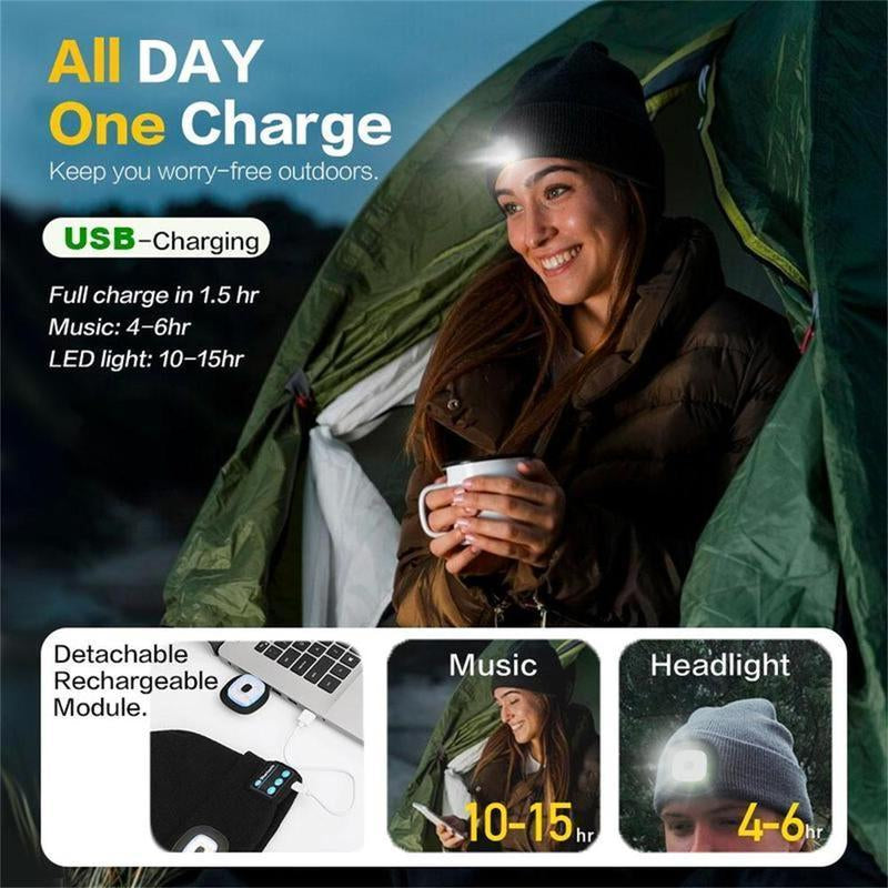 CENPIN Bluetooth Beanie with LED Headlight, Built-In Speaker & Microphone – USB Rechargeable Winter Knitted Hat for Music, Calls & Outdoor Activities – Headlamp Cap with Headphones – Perfect Unisex Gift, Christmas & New Year Gift