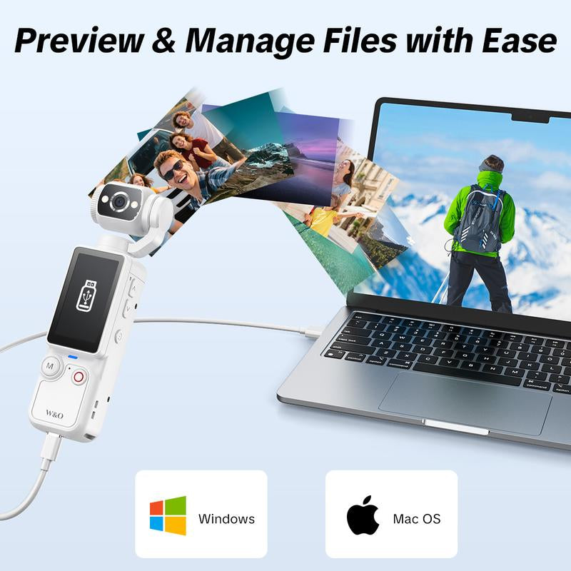 W&O Portable 2.5K Ultra HD Video Recorder with 180° Rotating Lens, Handheld Stabilizer Pocket Camera, Full Body Camera for Vlogging, Travel & Daily Life Recording, USB Rechargeable, Black, Vlogging Camera, Modern Gadget, Durable Construction, Camcorder