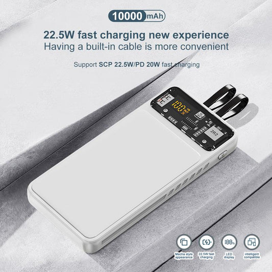 1 Piece 6.8 * 1.62 * 14.43Cm/2.68 * 0.63 * 5.68Inch 10000Mah Large Capacity Intelligent Super Fast Charging Mobile Power Bank, Mechanical Style Appearance, LED Display Screen, ABS+PC Material, Can Charge Four Devices at the Same Time
