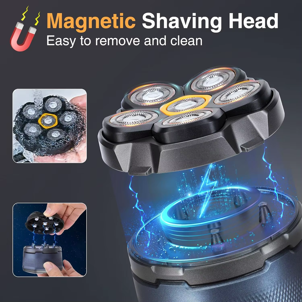 Electric Head Shavers for Bald Men 6D Magnetic Razor Hair Trimmer Rechargeable LED Display Waterproof Beard Shavers Hair Cutting
