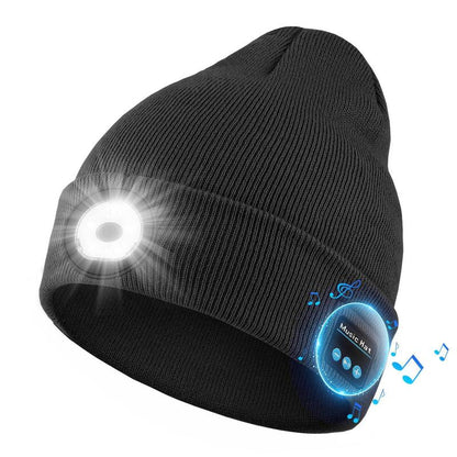 USB C Rechargeable Bluetooth Beanie with 4 LED Lights & Removable Speaker | Unisex Christmas Gift for Men, Husband, Teen, Music Lovers | Winter Warm Knit Skull Cap for Night Running, Cycling, Outdoor Sports