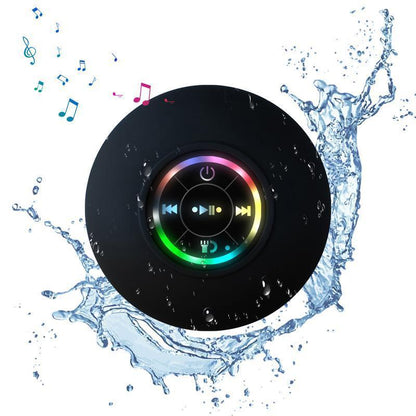 Waterproof Speaker Portable Suction Cup with LED Lights Rechargeable Bluetooth-Compatible for Home Bathroom Outdoor Shower Black Wireless Speaker，Hands-Free