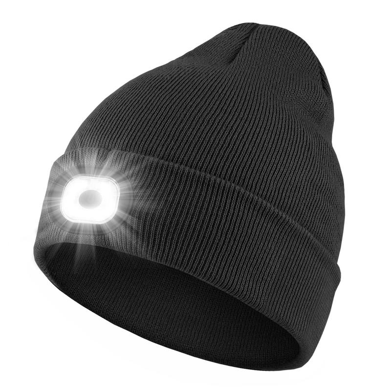 USB C Rechargeable Bluetooth Beanie with 4 LED Lights & Removable Speaker | Unisex Christmas Gift for Men, Husband, Teen, Music Lovers | Winter Warm Knit Skull Cap for Night Running, Cycling, Outdoor Sports