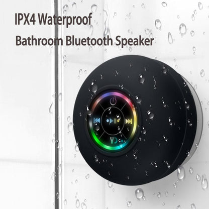 Waterproof Speaker Portable Suction Cup with LED Lights Rechargeable Bluetooth-Compatible for Home Bathroom Outdoor Shower Black Wireless Speaker，Hands-Free