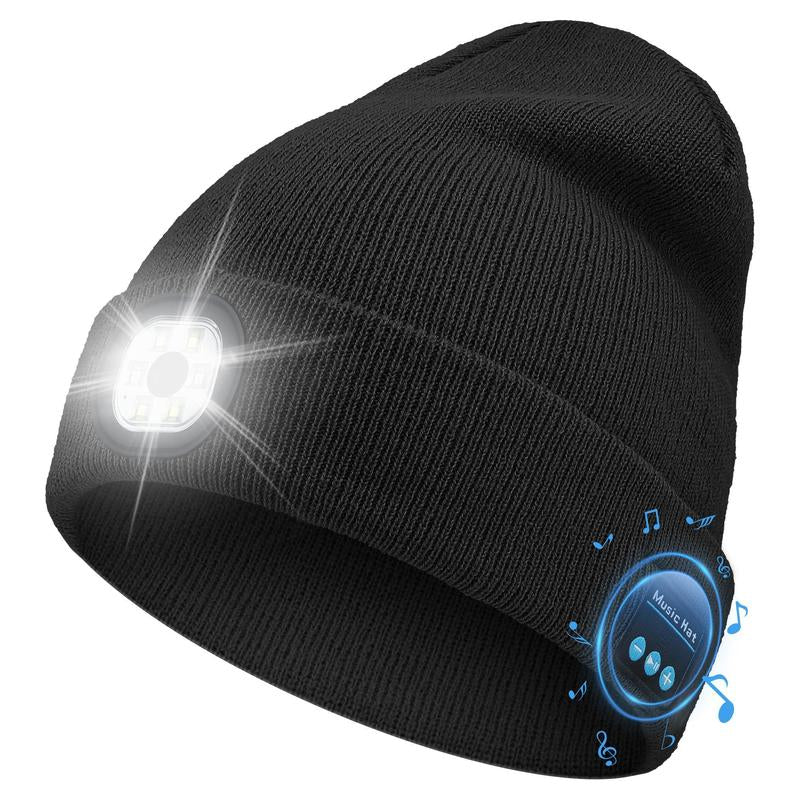 USB C Rechargeable Bluetooth Beanie with 4 LED Lights & Removable Speaker | Unisex Christmas Gift for Men, Husband, Teen, Music Lovers | Winter Warm Knit Skull Cap for Night Running, Cycling, Outdoor Sports
