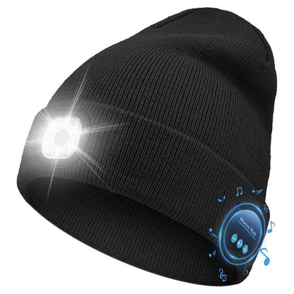 USB C Rechargeable Bluetooth Beanie with 4 LED Lights & Removable Speaker | Unisex Christmas Gift for Men, Husband, Teen, Music Lovers | Winter Warm Knit Skull Cap for Night Running, Cycling, Outdoor Sports