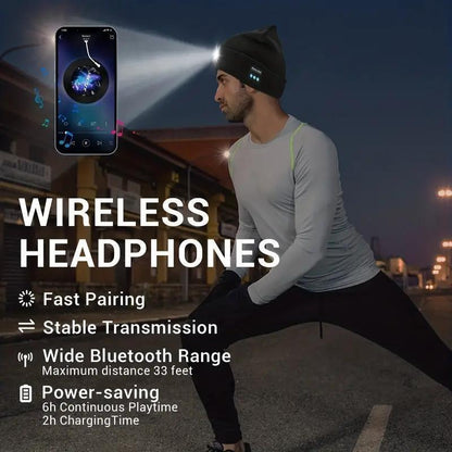 CENPIN Bluetooth Beanie with LED Headlight, Built-In Speaker & Microphone – USB Rechargeable Winter Knitted Hat for Music, Calls & Outdoor Activities – Headlamp Cap with Headphones – Perfect Unisex Gift, Christmas & New Year Gift