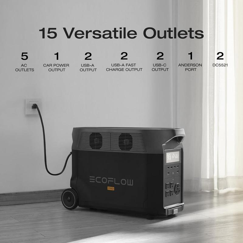 DELTA Pro, 3600Wh, 3600W Output, Ecoflow Portable Power Station, 2.7H to Full Charge, 5 AC Outlets, 120V LFP Battery with Expandable Capacity