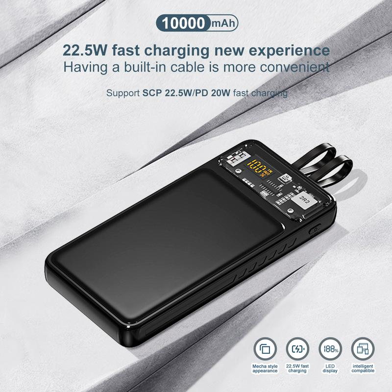 1 Piece 6.8 * 1.62 * 14.43Cm/2.68 * 0.63 * 5.68Inch 10000Mah Large Capacity Intelligent Super Fast Charging Mobile Power Bank, Mechanical Style Appearance, LED Display Screen, ABS+PC Material, Can Charge Four Devices at the Same Time