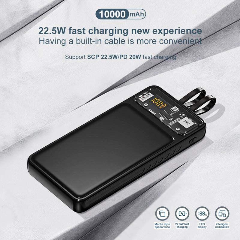 1 Piece 6.8 * 1.62 * 14.43Cm/2.68 * 0.63 * 5.68Inch 10000Mah Large Capacity Intelligent Super Fast Charging Mobile Power Bank, Mechanical Style Appearance, LED Display Screen, ABS+PC Material, Can Charge Four Devices at the Same Time