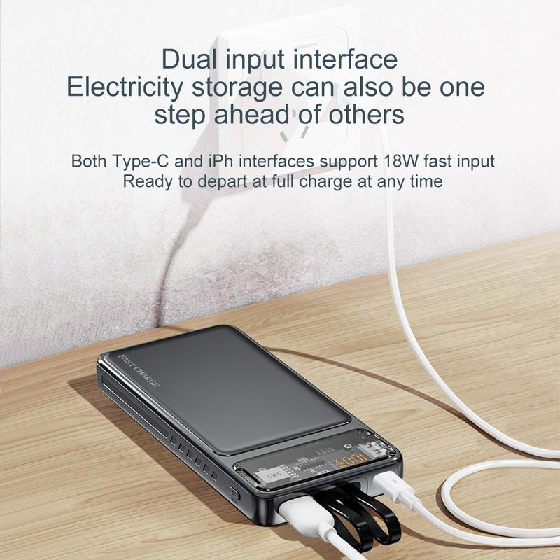 1 Piece 6.8 * 1.62 * 14.43Cm/2.68 * 0.63 * 5.68Inch 10000Mah Large Capacity Intelligent Super Fast Charging Mobile Power Bank, Mechanical Style Appearance, LED Display Screen, ABS+PC Material, Can Charge Four Devices at the Same Time