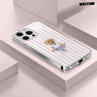 Pastel Striped Polo Bear Phone Case, Beautiful Striped Design, Preppy Style, Suitable for Iphone 17, 16, 15, 14, 13, 12, 11, 8, 7, and X Models. Trendy and Cool, Perfect for Christmas. -- 975