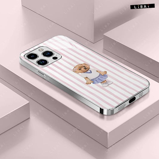 Pastel Striped Polo Bear Phone Case, Beautiful Striped Design, Preppy Style, Suitable for Iphone 17, 16, 15, 14, 13, 12, 11, 8, 7, and X Models. Trendy and Cool, Perfect for Christmas. -- 975