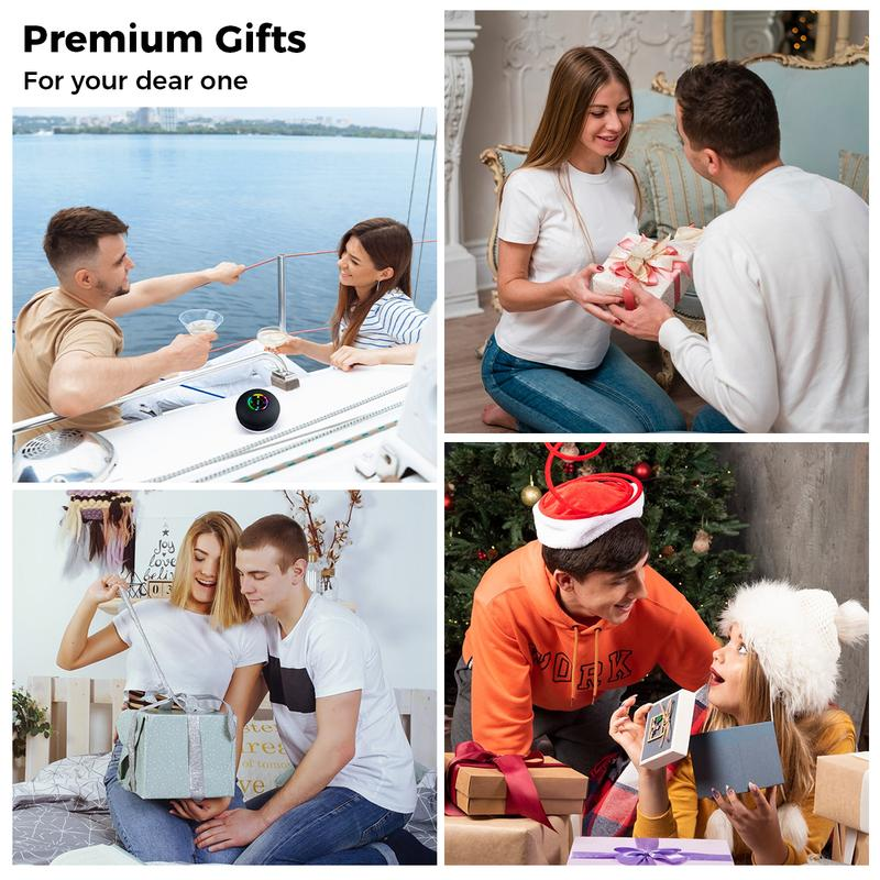 Waterproof Speaker Portable Suction Cup with LED Lights Rechargeable Bluetooth-Compatible for Home Bathroom Outdoor Shower Black Wireless Speaker，Hands-Free