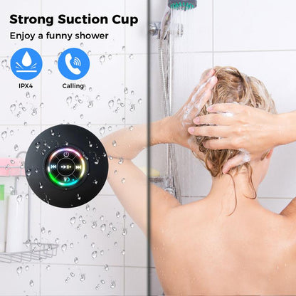 Waterproof Speaker Portable Suction Cup with LED Lights Rechargeable Bluetooth-Compatible for Home Bathroom Outdoor Shower Black Wireless Speaker，Hands-Free
