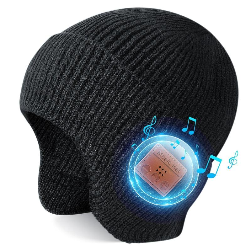 USB C Rechargeable Bluetooth Beanie with 4 LED Lights & Removable Speaker | Unisex Christmas Gift for Men, Husband, Teen, Music Lovers | Winter Warm Knit Skull Cap for Night Running, Cycling, Outdoor Sports